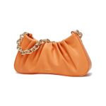 JOLLQUE Shoulder Bag for Women,Small Leather Dumpling Bag Handbag Purse,Gold Chain Going Out Evening Clutch Purses (Orange)