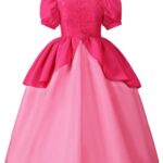 Esvaiy Princess Peach Costume Dress Girls Halloween Costumes Cosplay Kids Toddler Dresses Up for Baby 3t 4t 5t (Pink, 3-4 Years)
