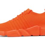 GSLMOLN Mens’s Women’s Gym Shoes Knitted Fashion Slip on Sneakers Lightweight Breathable Athletic Shoes Fashin Tennis Sport Shoes Orange M 13/W 15