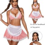Avidlove Sexy Maid Lingerie for Women Roleplay Lingerie Cosplay Lingerie Set Sexy Halloween Costumes Pink Plaid M