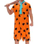 AOBUTE Mens Fred Costume Halloween Caveman Family Couple Matching Cosplay Adult Outfit Orange Tunic XXL