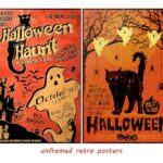 2Pcs Vintage Horror Halloween Poster Decor for Wall, Orange BOO Witchy Grunge Halloween Room Decor,8×12 Inch Cardstock, Unframed