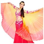 Wuchieal Women’s Belly Dance Costume Isis Wings, Professional Dance Wings with Sticks 3#Yellow-orange-red
