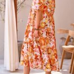 PRETTYGARDEN Summer Dress for Women Short Sleeve Button Up Ruffle A Line Flowy Maxi Dresses (Floral Apricot Orange,Medium)
