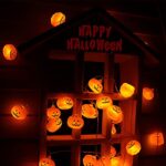 Runleo Halloween Pumpkin String Lights – 20 LED 9.8ft 3D Cute Waterproof Orange Jack-O-Lantern Battery Operated Lights, 2 Modes Steady/Flickering Lights for Indoor Outdoor Decor Party Decorations