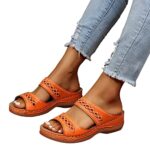 Shengsospp Women’s Platform Wedge Sandals Soft Foam Padded Platform Wedges Sandals Dressy Summer Sandals for Indoor and Outdoor Orange, 6.5