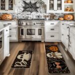 Artoid Mode Bats Black Cats Boo Pumpkin Halloween Kitchen Mats Set of 2, Home Decor Low-Profile Kitchen Rugs for Floor – 17×29 and 17×47 Inch