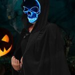Double Couple Halloween Costumes for Adults with Scary Light up Mask Cosplay Cape Costumes Cloak with Hood for Women Men