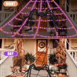 Spider Webs Halloween Decorations Lights – 550 LEDs Outdoor Giant Halloween Decor Lights with16.4ft,4ft Spider,8 Modes,Waterproof&Timer for Yard Porch Garden,Outside Party (with Spider)