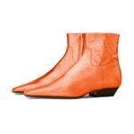 miss left Women’s Square Closed Toe Low Chunky Heel Ankle Booties Chic Zip Up Flat Short Boots Trendy Office Formal Shoes Size 10 Deep Orange