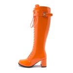 LIURUIJIA Women’s Gogo Boots Lace up Knee High Block Heel Zipper Buckle Riding Boots Orange-37(235/US7.5)