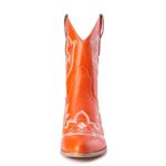 LIPIJIXI Cowgirl Boots Stitched Ankle Boots for Women EmbroideOrange Cowboy Boots Pointed Toe Orange Cowgirl Boots Mid Heel Short Boots Size 43