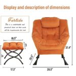 Furlide Lazy Chair with Ottoman, Modern Chair with Folding Footrest, Lounge Accent Chair, Comfortable Reading Chair, Oversized Armchairs for Bedroom, Study, Living Room, Courtyard (Velvet Orange)