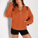 AUTOMET Womens Sweatshirts Half Zip Cropped Pullover Fleece Quarter Zipper Hoodies 2025 Fall Fashion Outfits Clothes Orange Medium