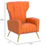 Container Furniture Direct Armchair Modern Velvet Accent Chair, Channel Tufted Bedroom, Office or Living Room Furniture with Elegant Metal Legs, Orange Red