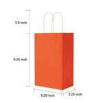 Oikss 100 Pack 5.25×3.25×8.25 Inch Small Orange Kraft Paper Bags with Handles Bulk for Birthday Wedding Party Favors Grocery Retail Shopping Business Goody Craft Gift Bags Cub Sacks (100pcs Count)