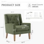 COLAMY Mid-Century Accent Chairs, Modern Wingback Living Room Chair, Upholstered Armchair with Button Tufted Back and Wood Legs for Bedroom/Reading Spaces/Office, Green