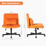 Purgreen Criss Cross Chair, Office Chair Cross Legged with Wheels, Armless Office Chair, Velvet Desk Chairs with Wheels for Home Office, Meditation, Makeup (Velvet Orange)