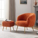 DUOMAY Modern Accent Chair with Ottoman, Velvet Upholstered Barrel Chair with Footrest, Comfy Lounge Arm Chair Reading Corner Chair for Living Room Bedroom Office, Single Sofa with Ottoman, Orange