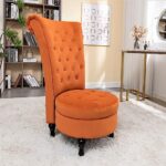 Container Furniture Direct Red Orange Velvet Accent Chair for Vanity with Storage and Luxurious Upholstery, Retro Design and Versatile Usage for Livingroom, Bedroom, Lounge and Office