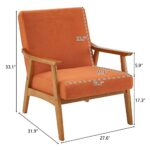 Karl home Mid-Century Accent Chair Modern Retro Leisure Chair with Solid Wood Frame Upholstered Teddy Fleece Fabric Single Sofa Armchair for Living Room, Bedroom, Balcont, Burnt Orange