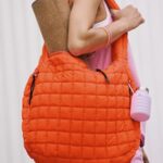 Puffy Tote Bag Large Quilted Carryall Puffer Shoulder Bag Lightweight Quilted Padding Hobo Bag Quilted Bag Orange