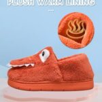 OWIF Toddler Slippers Boys Girls Kids House Slippers Dinosaur Bunny Slippers Non-slip Warm Winter Slippers Soft Fuzzy Slippers Indoor House Shoes,Dino Orange,8.5-9 toddler