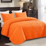 Whale Flotilla Soft Queen Size Quilt Set for All Seasons, 3-Piece Ultrasonic Geometric Quilts Bedding Set, Lightweight Reversible Bedspread, Coverlet, Bed Cover with 2 Pillow Shams, Orange