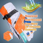 JEKOSEN Ski Gloves Mens Women Waterproof Touchscreen Snowboard Gloves Snow Cold Weather Winter Keep Warm Gloves with Anti-Lost Wrist Leashe Orange Small