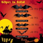 Yonmut 60PCS Halloween Decorations, 4 Different Sizes Realistic Waterproof PVC Black 3D Scary Bats Decor Stickers for Home Decor Wall Decal Indoor Hallowmas Party Supplies.