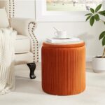 Round Ottoman with Storage Set of 2,Vanity Stool with Storage for Bedroom, Ottoman Coffee Table,Small Velvet Foot Stool Ottoman for Living Room, Orange