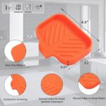 MicoYang Silicone Bathroom Soap Dishes with Drain Spout-Bathroom and Kitchen Sink Organizer,Sponge Holder,Dish Soap Tray,Perfect for Dispenser,Scrubber,Bottle,Cup on Sink or Counter-Orange 4.9″×3.2″