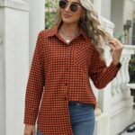 Zeagoo Womens Flannel Shirts Long Sleeve Plaid Button Down Shirts Lightweight Fall Outfit Business Casual Work Blouses Orange