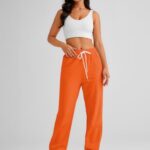 AUTOMET Women’s Cinch Bottom Sweatpants Athletic Joggers Lounge Pants with Pockets Orange M