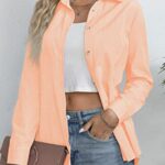 Diosun Womens Striped Button Down Shirts Classic Long Sleeve Stylish Collared Office Work Blouses Tops (Medium, Orange)
