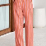 PRETTYGARDEN Women’s Wide Leg Lounge Pants 2025 Summer Drawstring Elastic Waist Comfy Striped Pajama Bottoms Trendy Clothes (Striped Pink Orange,XX-Large)