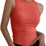 ANRABESS Womens Sleeveless High Neck Tank Tops Fashion Summer Casual Basic Slim Fit Ribbed Racerback Top Shirt Clothes Orange Red Large