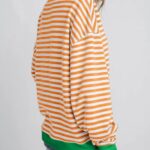 Fisoew Womens Striped Oversized Sweatshirt Color Block Crew Neck Long Sleeve Shirt Casual Loose Pullover Top Y2K Clothes Orange