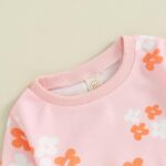 PUHHAPIEY Baby Girl Fall Winter Clothes Floral Knit Crewneck Sweatshirts Flare Pants Set Toddler Bell-Bottoms Outfits (A Orange, 4-5 Years)