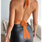 SOLY HUX Women’s Sexy Halter Going Out Top Open Back Deep V Neck Sleeveless Vest Tank Tops Party Clubwear Pure Orange Medium