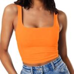 Artfish Women’s Sleeveless Strappy Seamless Crop Tank Tops Square Neck Workout Fitness Basic Cropped Camis Bright Neon Orange, S