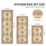 Boho Kitchen Rugs Set of 3 Non Slip Washable Kitchen Mats for Floor Vintage Farmhouse Kitchen Rug Soft Runner Rug for Hallway, Laundry Room, Indoor Entryway, Orange