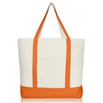 DALIX 22″ Large Cotton Canvas Zippered Shopping Tote Grocery Bag in Orange