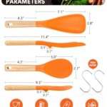 Cooking Spoon and Rice Scooper for Nonstick Cookwares, Great for Cooking and Serving Sturdy BPA-Free Matte Silicone, Wood Handle Spoon for Mixing, Scoop, and Scrape (ORANGE)