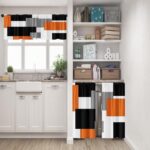 Tayney Orange Kitchen Window Curtains Valance and Tier Set 36 Inch, Black Grey White Modern Rod Pocket Short Tier Curtain for Bathroom, Abstract Art Small Cafe Drapes for Kitchen Decor