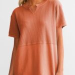 SHEWIN Womens Spring Fashion 2025 Casual Short Sleeve Shirts Trendy Solid Color V Neck Tee Shirt Summer Ladies Tops and Blouses,US 12-14(L),Orange