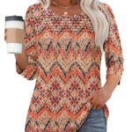 Ladies Tops and Blouses Dressy Casual Summer Vacation Outfits 2025 Bohemian Trendy Fashion 3/4 Length Sleeve Shirts Orange 3XL