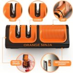 Orange Ninja Mini Knife Sharpener – Coarse & Fine Blade Sharpener, Sharpening System- Knife Sharpeners for Kitchen Knives, Pocket Kitchen Knives Sharpeners with Bottle Opener & Fridge Attachment