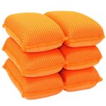 Commercial Miracle Microfiber Kitchen Sponge by Scrub-It – Large – Non-Scratch Heavy Duty Dishwashing Cleaning sponges- Machine Washable- (Orange, 6 Pack)